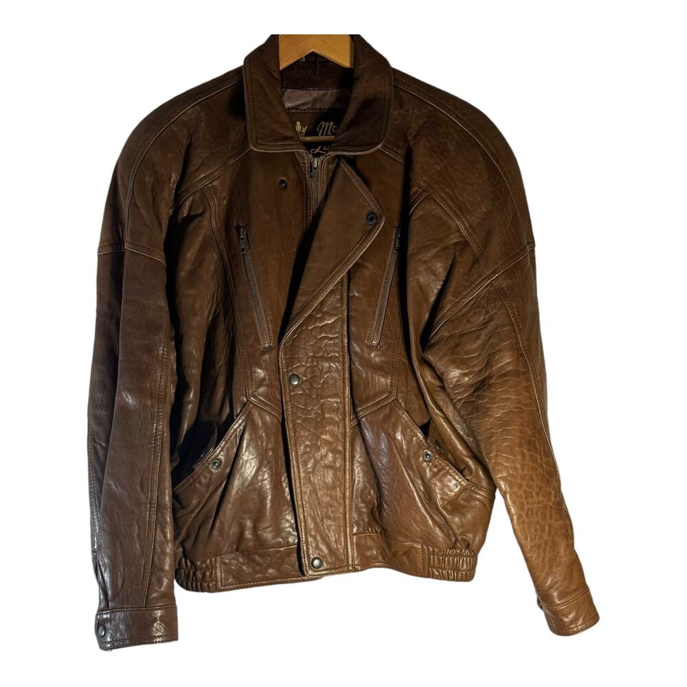 Vintage McLaren Men's Brown Leather Bomber Jacket Motorcycle Biker Cafe Racer M